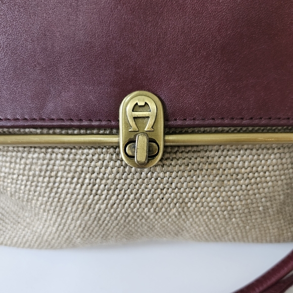 Vintage Etienne Aigner Shoulder Bag Jute & Leather Bag/ Clutch - Picture 3 of 15